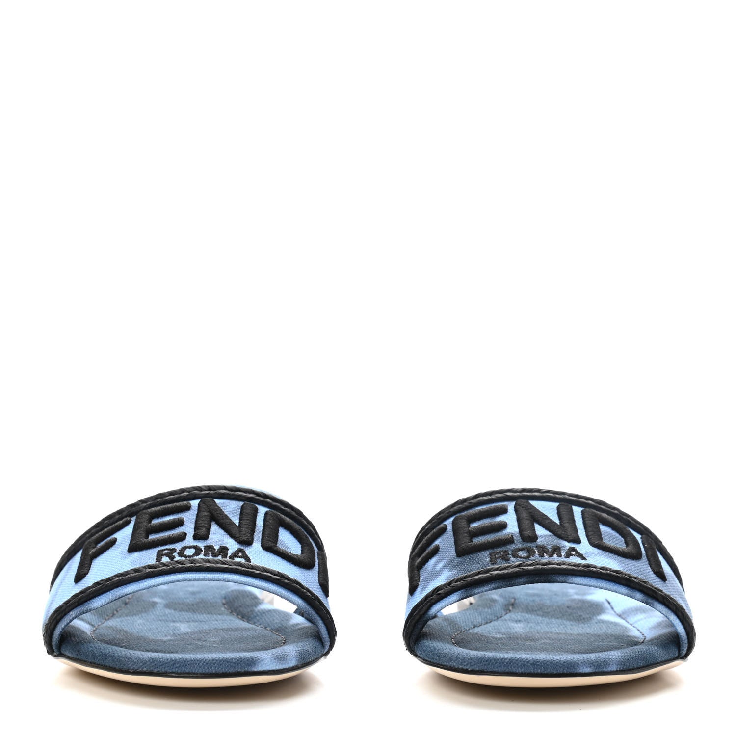 Fendi Canvas Floral Print Logo Flat Slide Sandals 35 Sagittarius Black 1 of 7