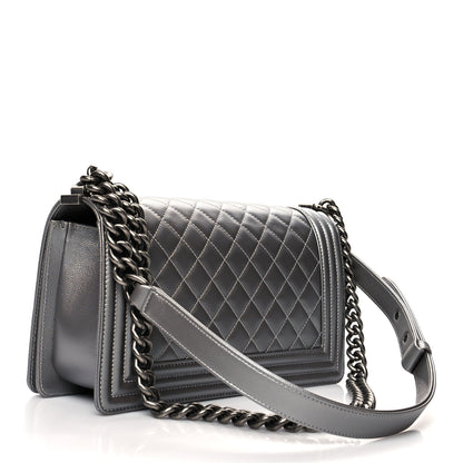 Chanel Metallic Caviar Quilted Medium Boy Flap Silver 3 of 10
