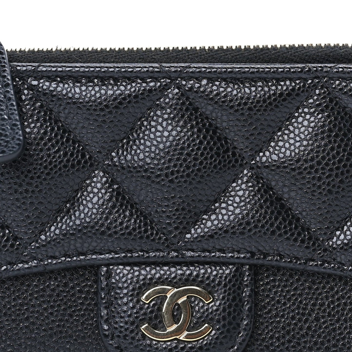 Caviar Quilted Flap Zip Card Holder Black
