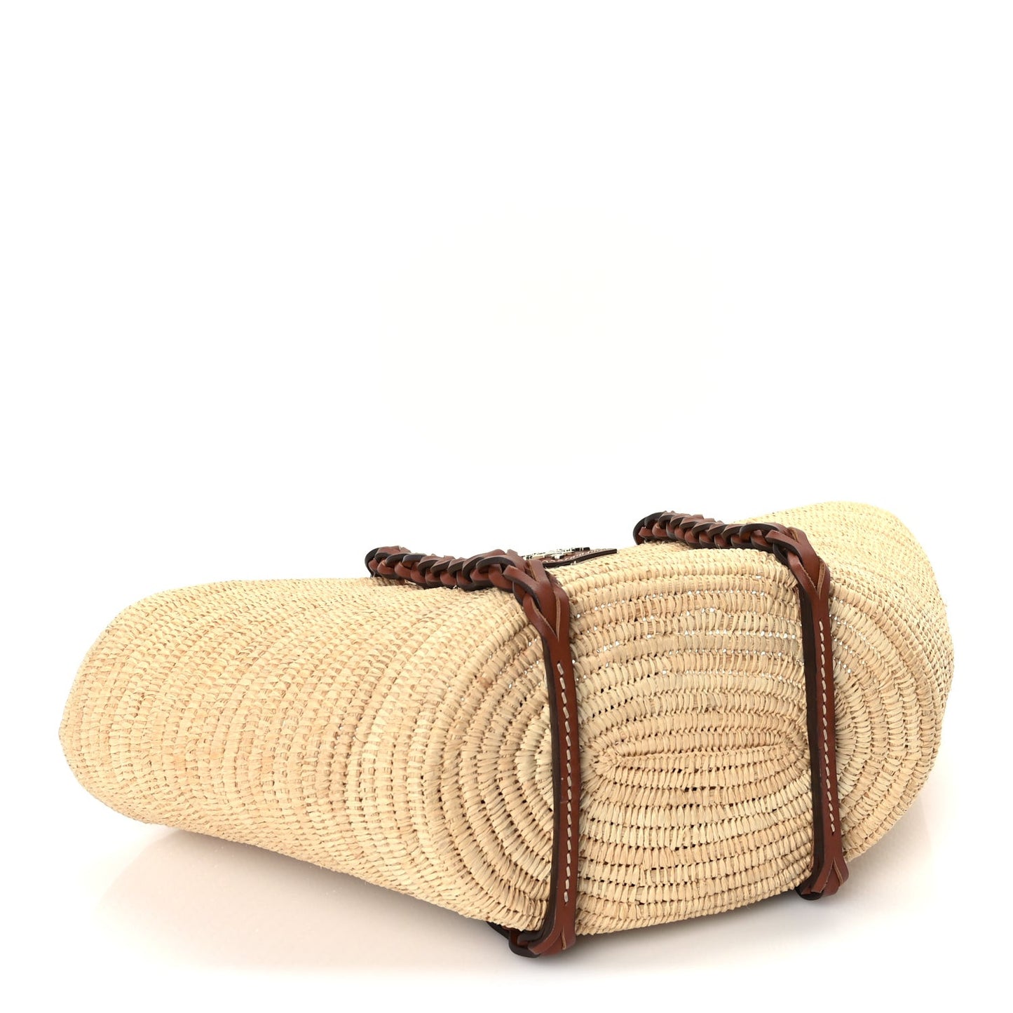 Paglia Vitello Woven Braided Basket Tote  Naturale Cognac