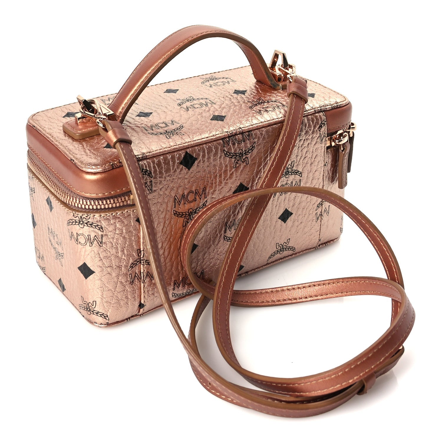 MCM Metallic Visetos Vanity Case Champagne Gold 2 of 8