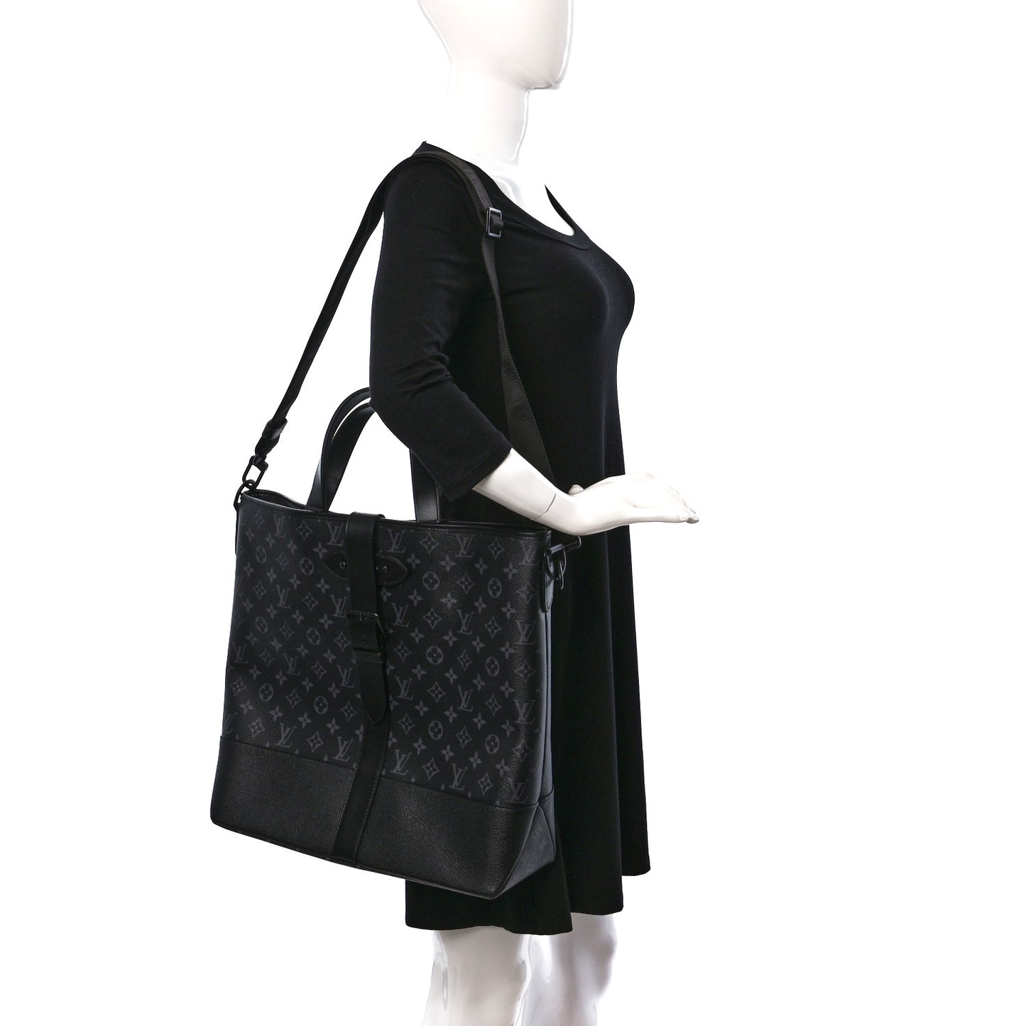 LOUIS VUITTON Monogram Eclipse Saumur Tote Black