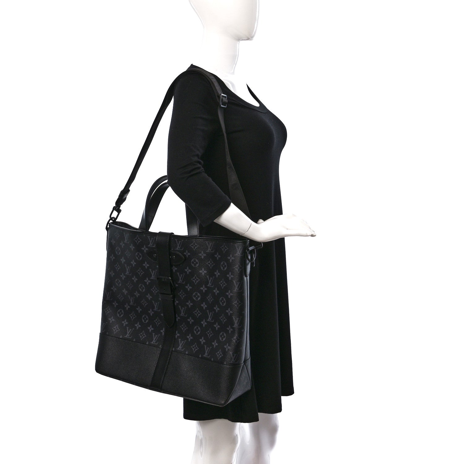 Louis Vuitton LOUIS VUITTON Monogram Eclipse Saumur Tote Black 2 of 8