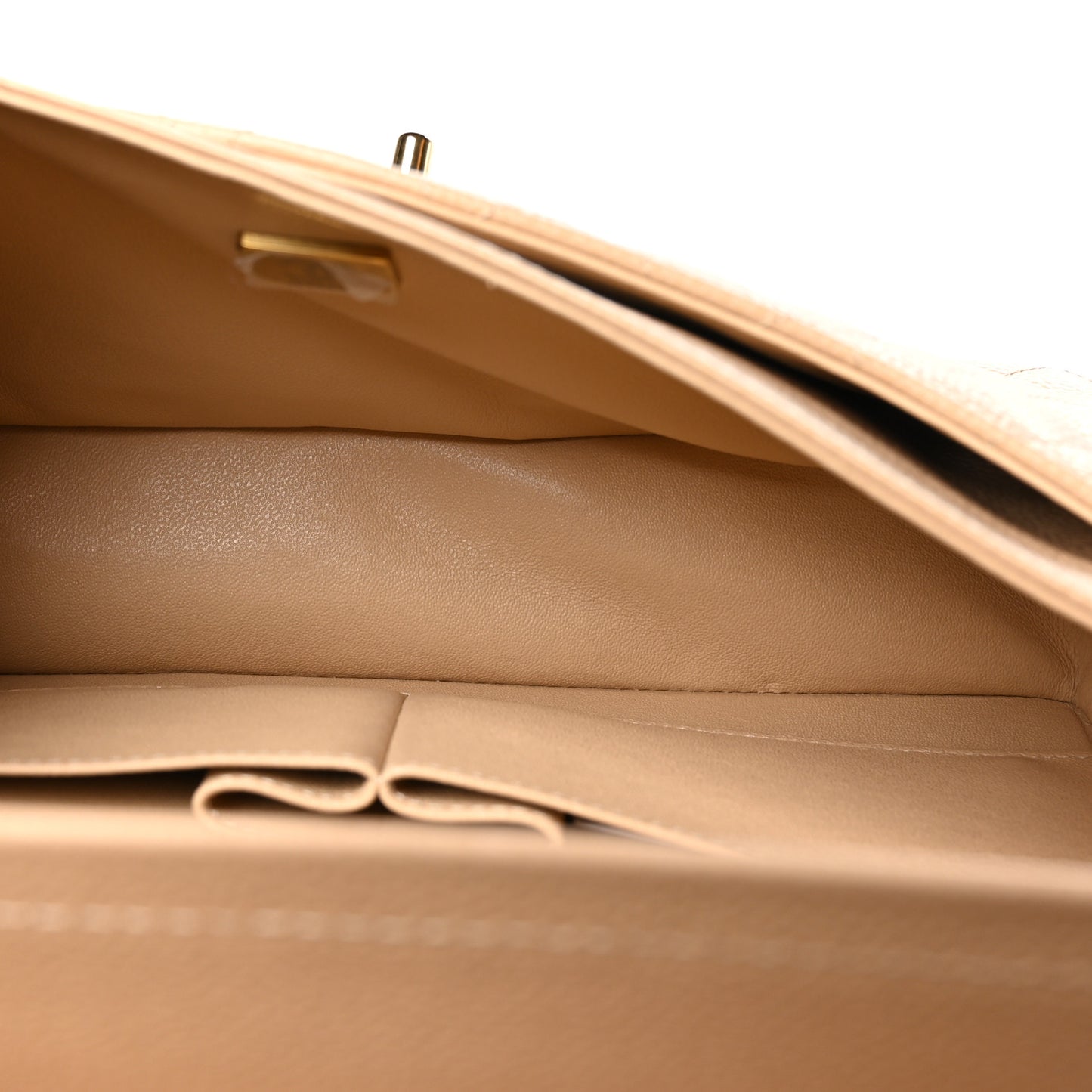 Caviar Quilted Medium Double Flap Beige