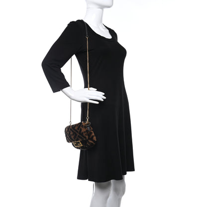 Fendi Shearling Vitello Dolce Macro FF 1974 Mini Baguette Tobacco Black 2 of 9