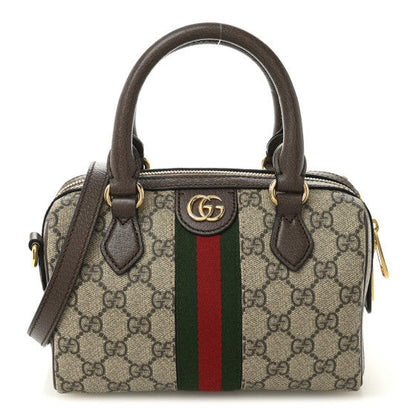 Gucci GG Supreme Monogram Textured Dollar Calfskin Web Mini Ophidia Top Handle Bag Beige Ebony New Acero 1 of 9