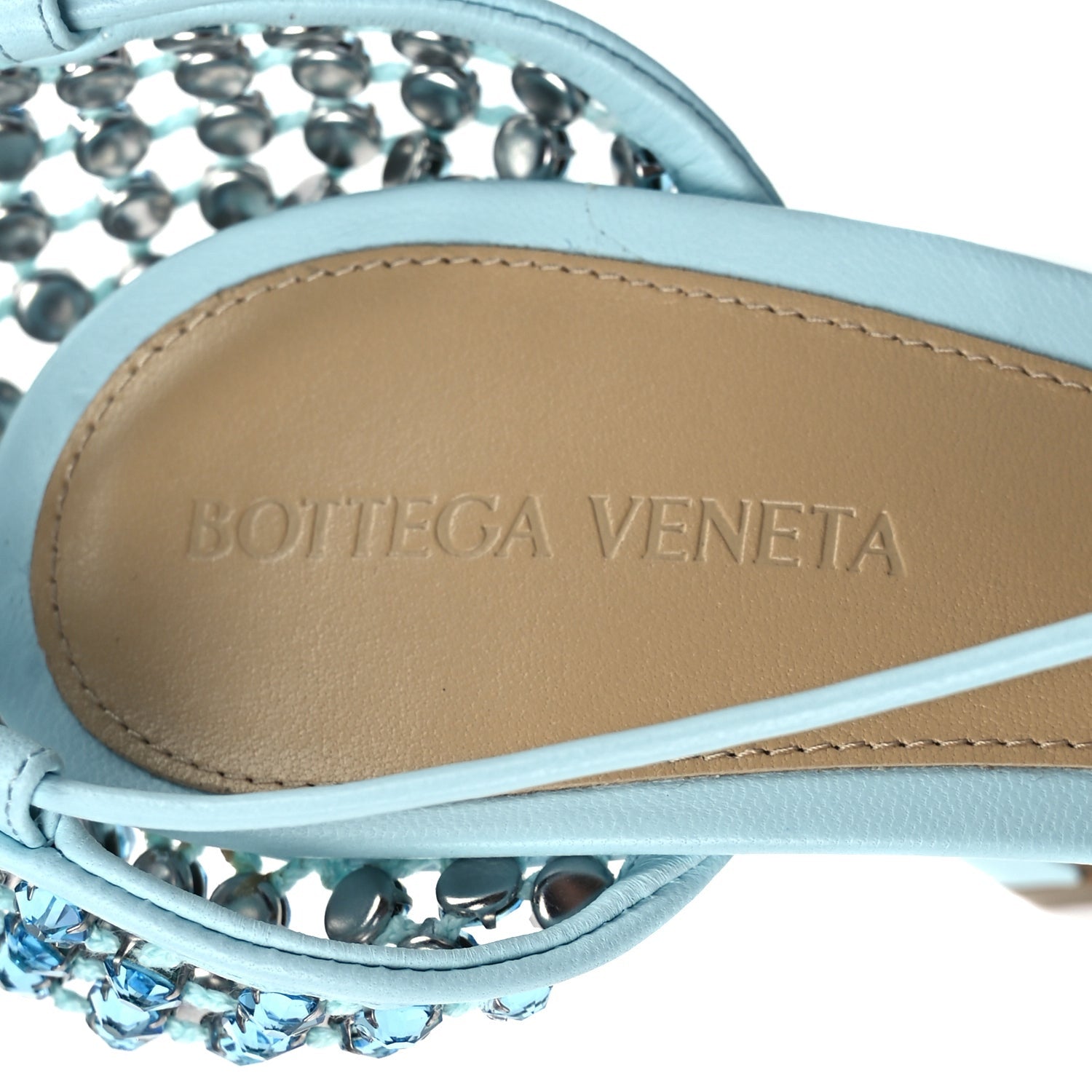 Bottega Veneta Mesh Nappa Crystal Embellished Sparkle Stretch Ankle Tie 90mm Sandals 40 Pale Blue 8 of 9