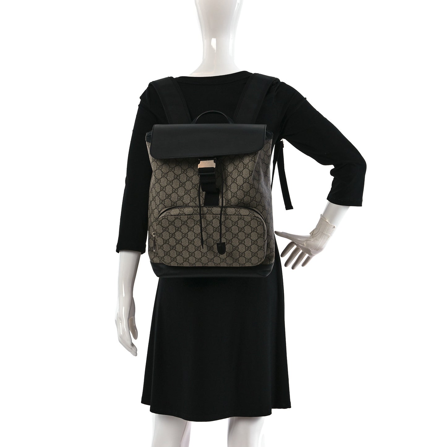 GG Supreme Monogram Single Buckle Backpack Beige Black