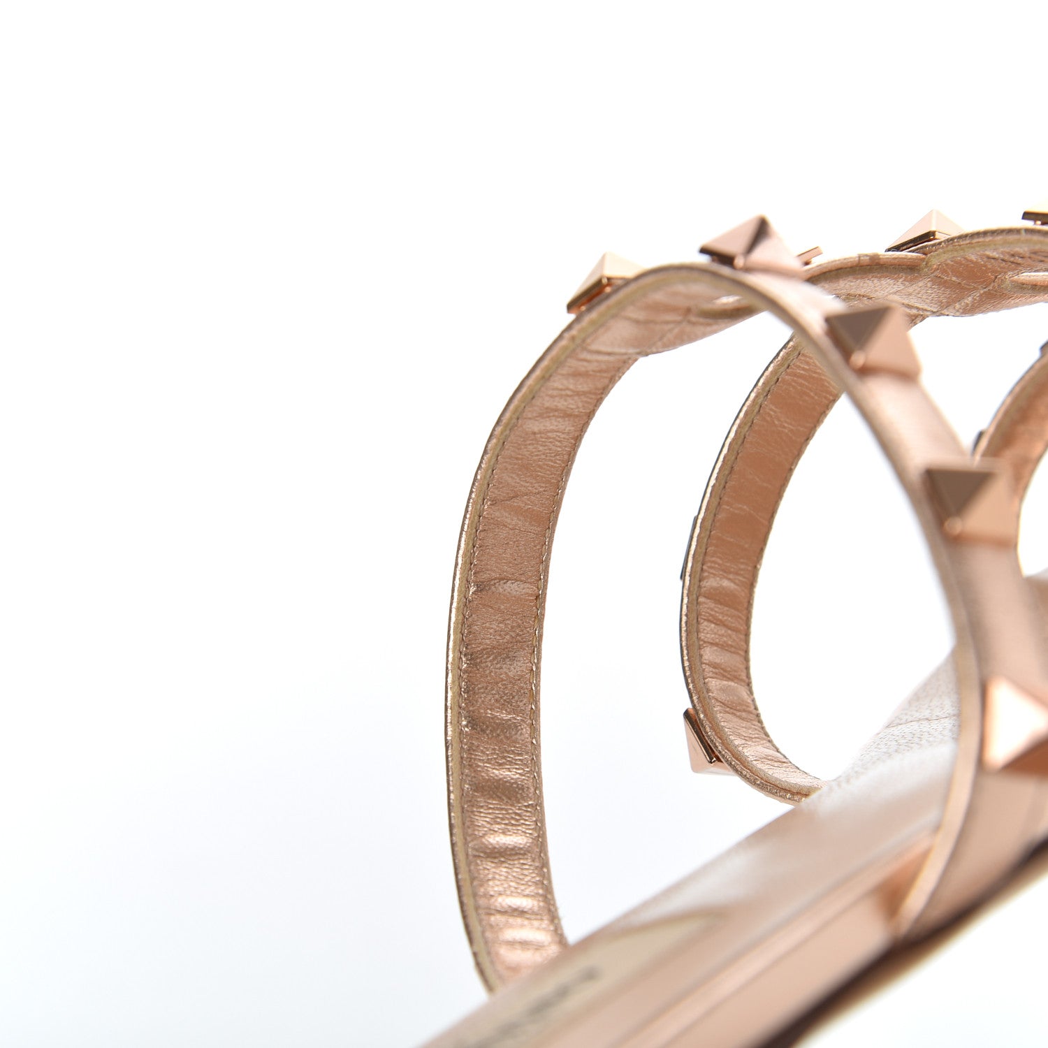 Valentino Garavani Metallic Nappa Rockstud Caged Flat Slide Sandals 38 Rame 9 of 17