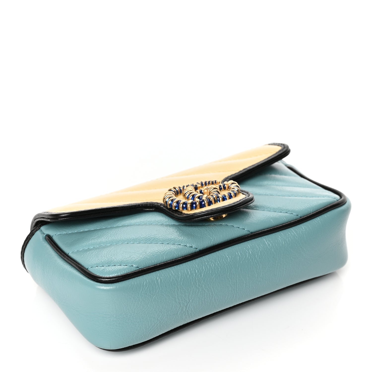 Gucci Azalea Calfskin Enamel Matelasse Diagonal Super Mini Torchon GG Marmont Shoulder Bag Butter Dusty Azure Black Electric Blue 3 of 9