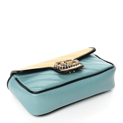 Gucci Azalea Calfskin Enamel Matelasse Diagonal Super Mini Torchon GG Marmont Shoulder Bag Butter Dusty Azure Black Electric Blue 3 of 9