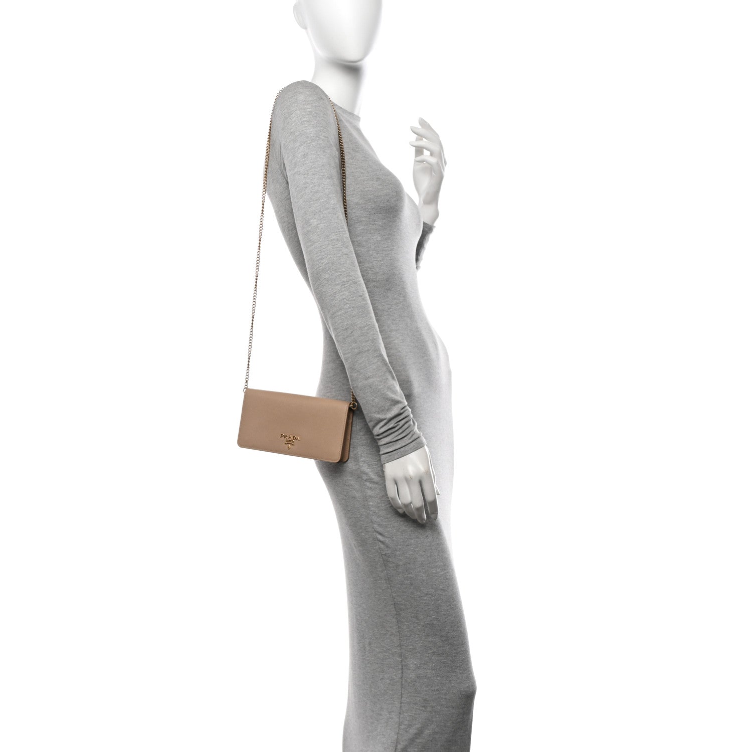 Prada Saffiano Lux Chain Wallet Cipria 2 of 10