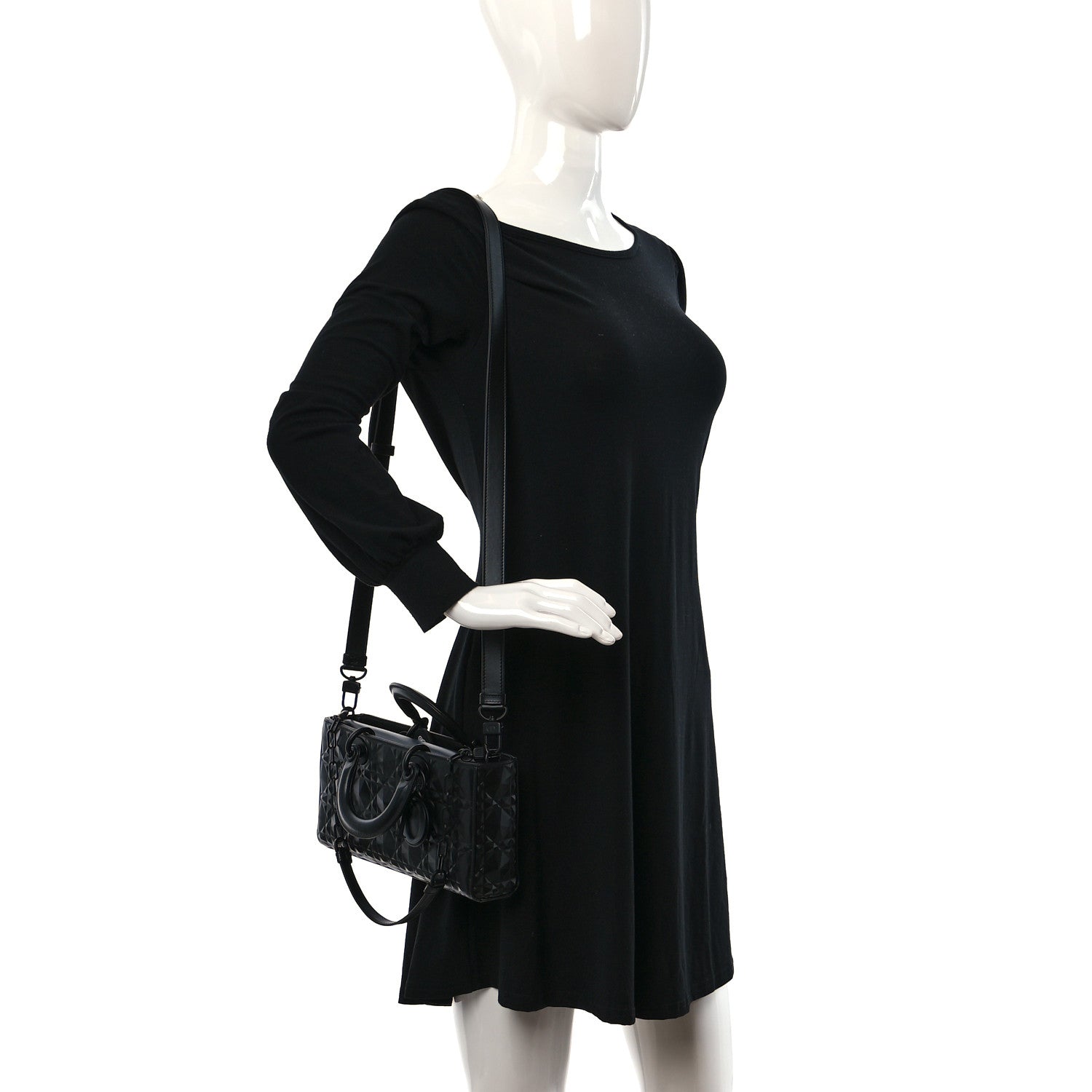 Christian Dior Calfskin Cannage Diamond Medium Lady D-Joy Black 2 of 8