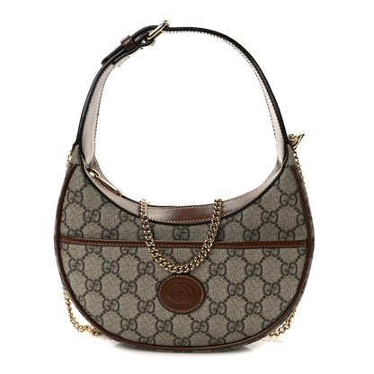 Gucci GG Supreme Monogram Azalea Calfskin Mini Retro Interlocking G Half Moon Bag Beige Ebony Brown Sugar 1 of 11