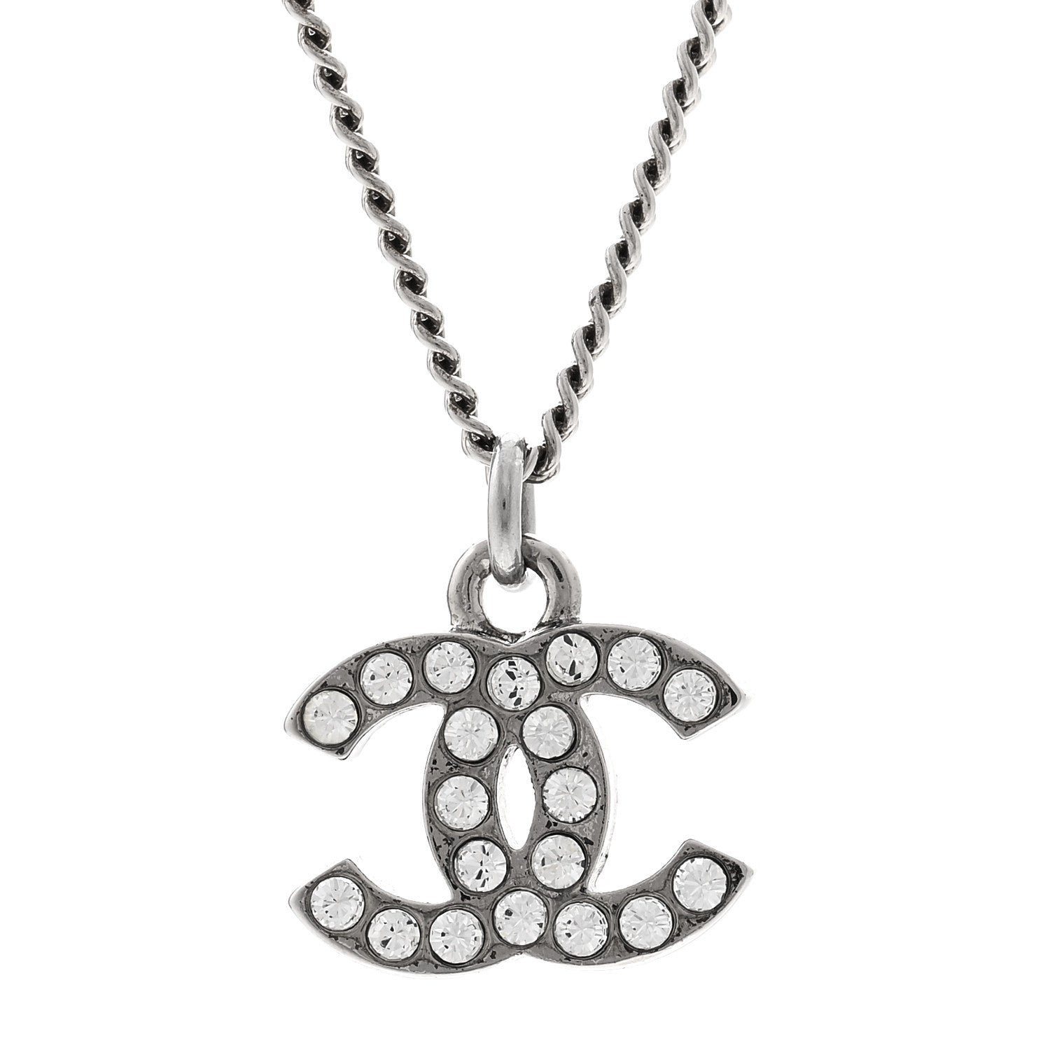 Chanel Crystal Timeless CC Necklace Silver 4 of 5