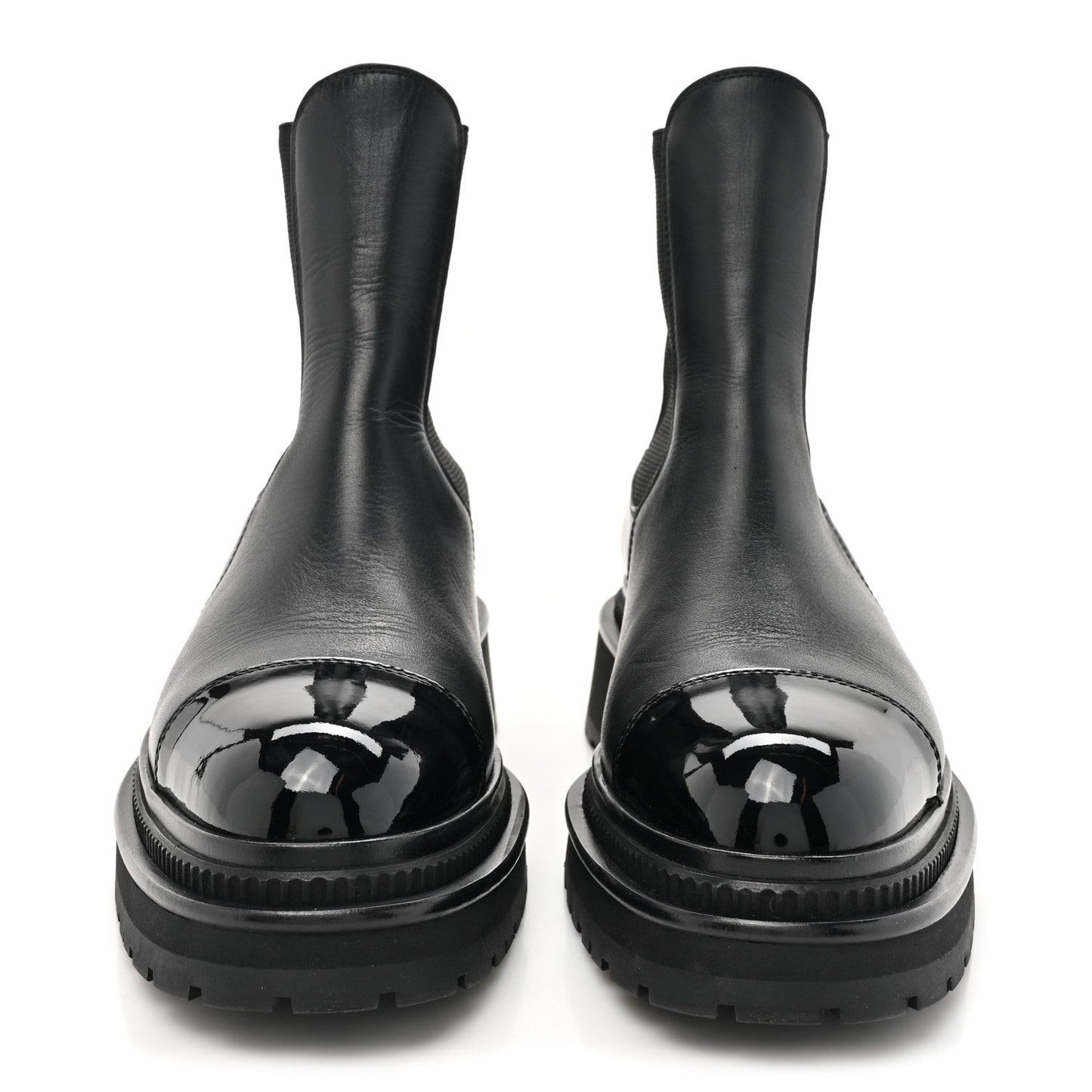 Calfskin Patent Cap Toe Ankle Boots 37.5 Black