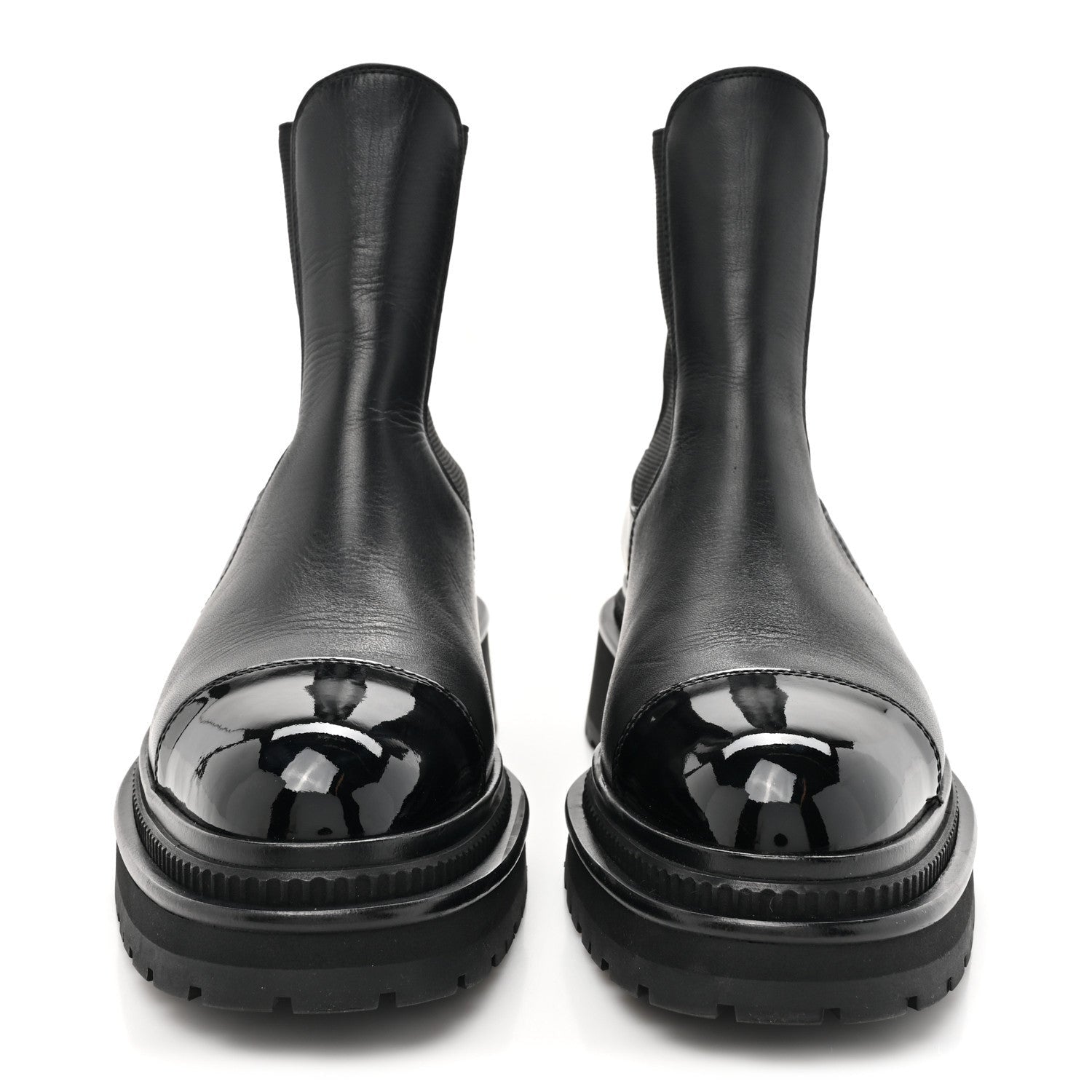 Chanel Calfskin Patent Cap Toe Ankle Boots 37.5 Black 2 of 7