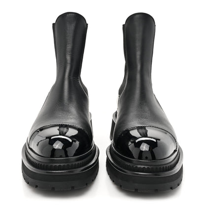 Chanel Calfskin Patent Cap Toe Ankle Boots 37.5 Black 2 of 7