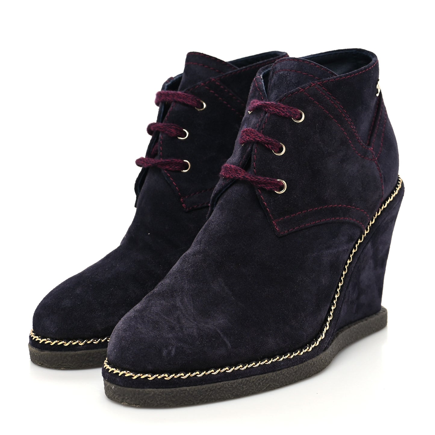 Suede Lace Up Wedge Booties 36 Dark Blue