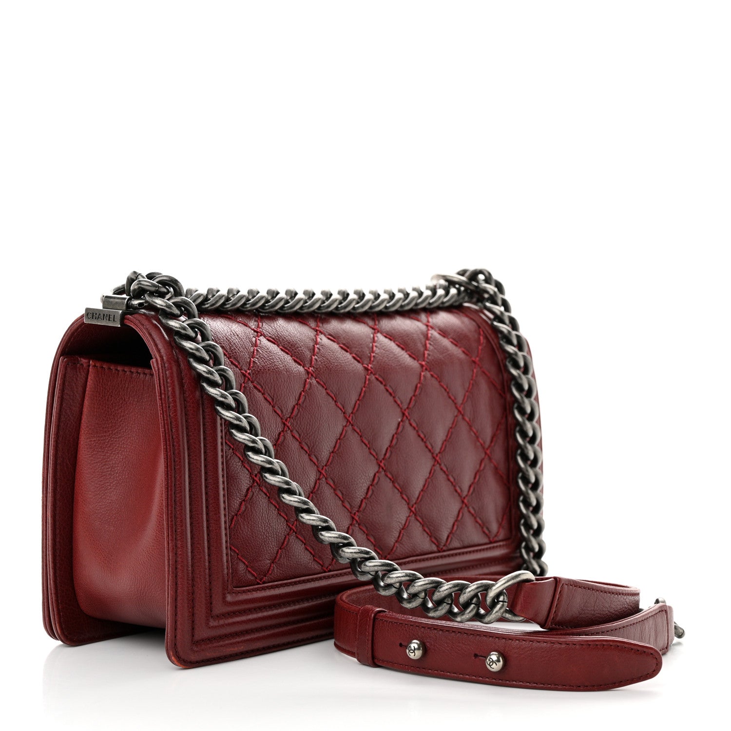 Chanel Calfskin Double Stitch Medium Boy Flap Burgundy 3 of 13