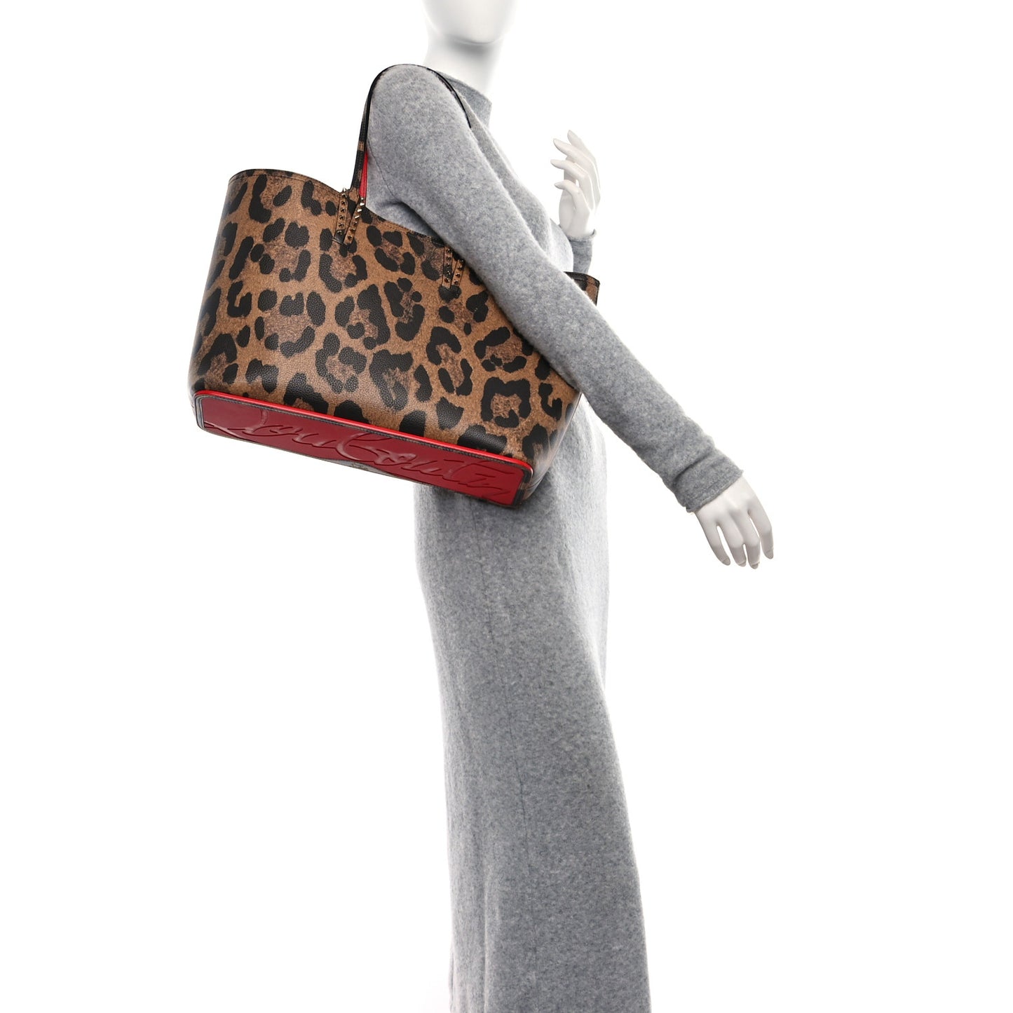 Calfskin Leopard Print Spikes East West Cabata Tote Brown