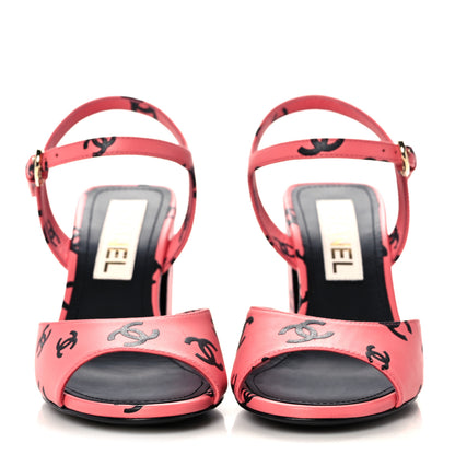 Chanel Printed Lambskin CC Sandals 36 Pink Black 2 of 9