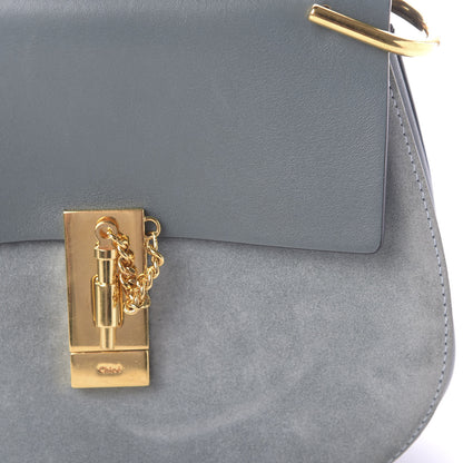 Chloe Suede Smooth Calfskin Drew Shoulder Bag Cloudy Blue 7 of 9