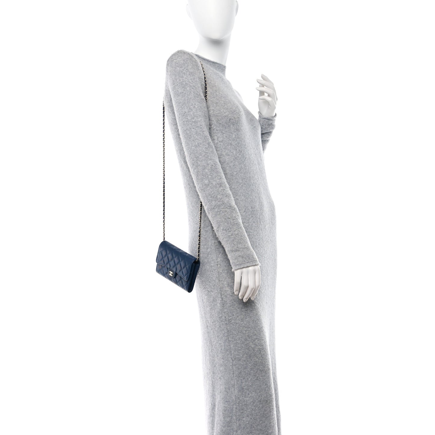 Caviar Quilted Classic Clutch With Chain Blue