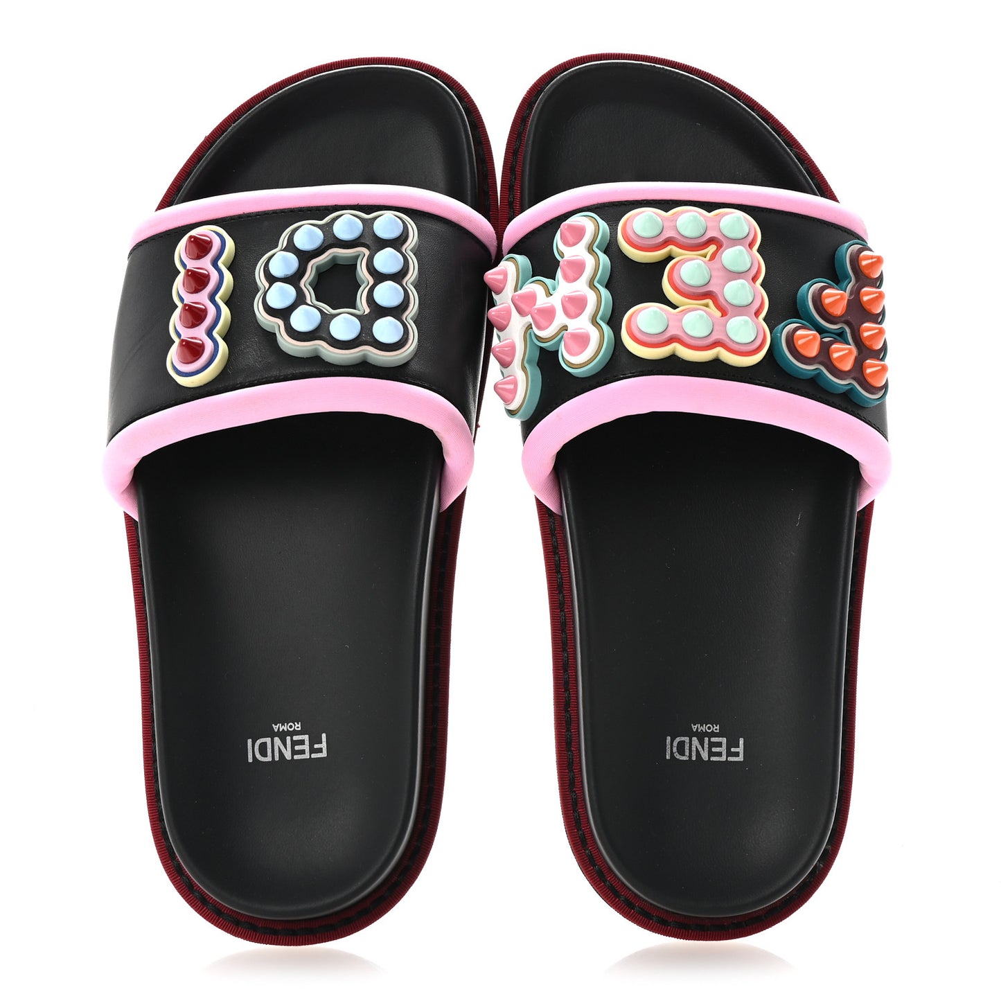 Vitello Studded Fun Fair Slide Sandals 36 Black Multicolor