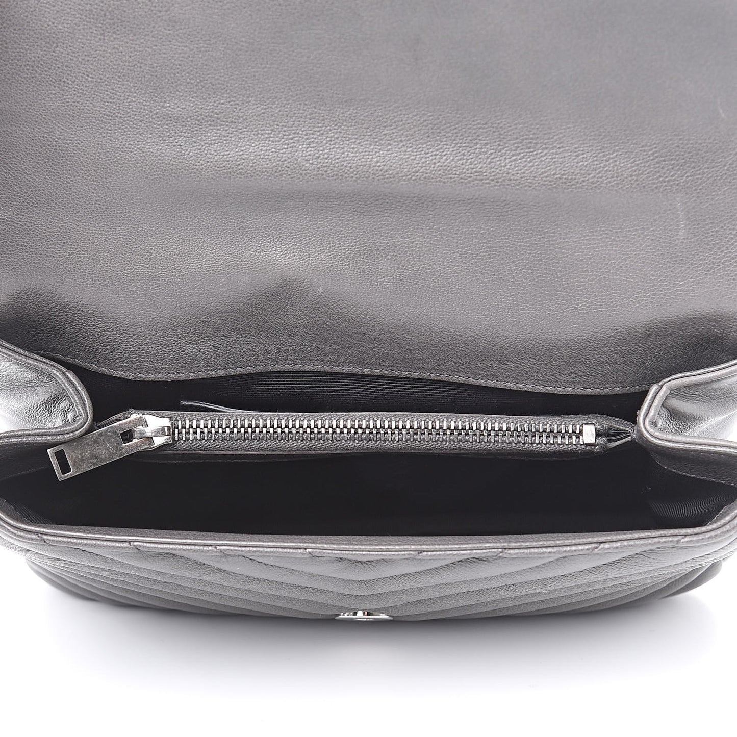 Sheepskin Matelasse Chevron Monogram Medium College Bag Light Coal