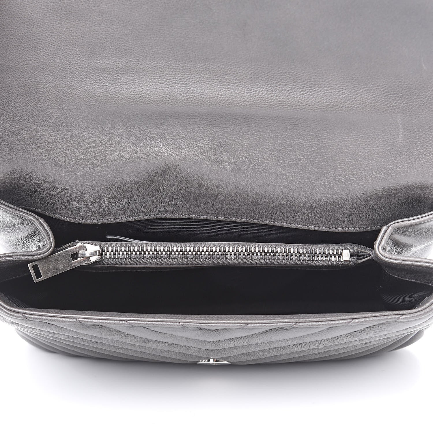 Saint Laurent Sheepskin Matelasse Chevron Monogram Medium College Bag Light Coal 5 of 13