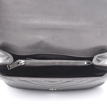 Saint Laurent Sheepskin Matelasse Chevron Monogram Medium College Bag Light Coal 5 of 13