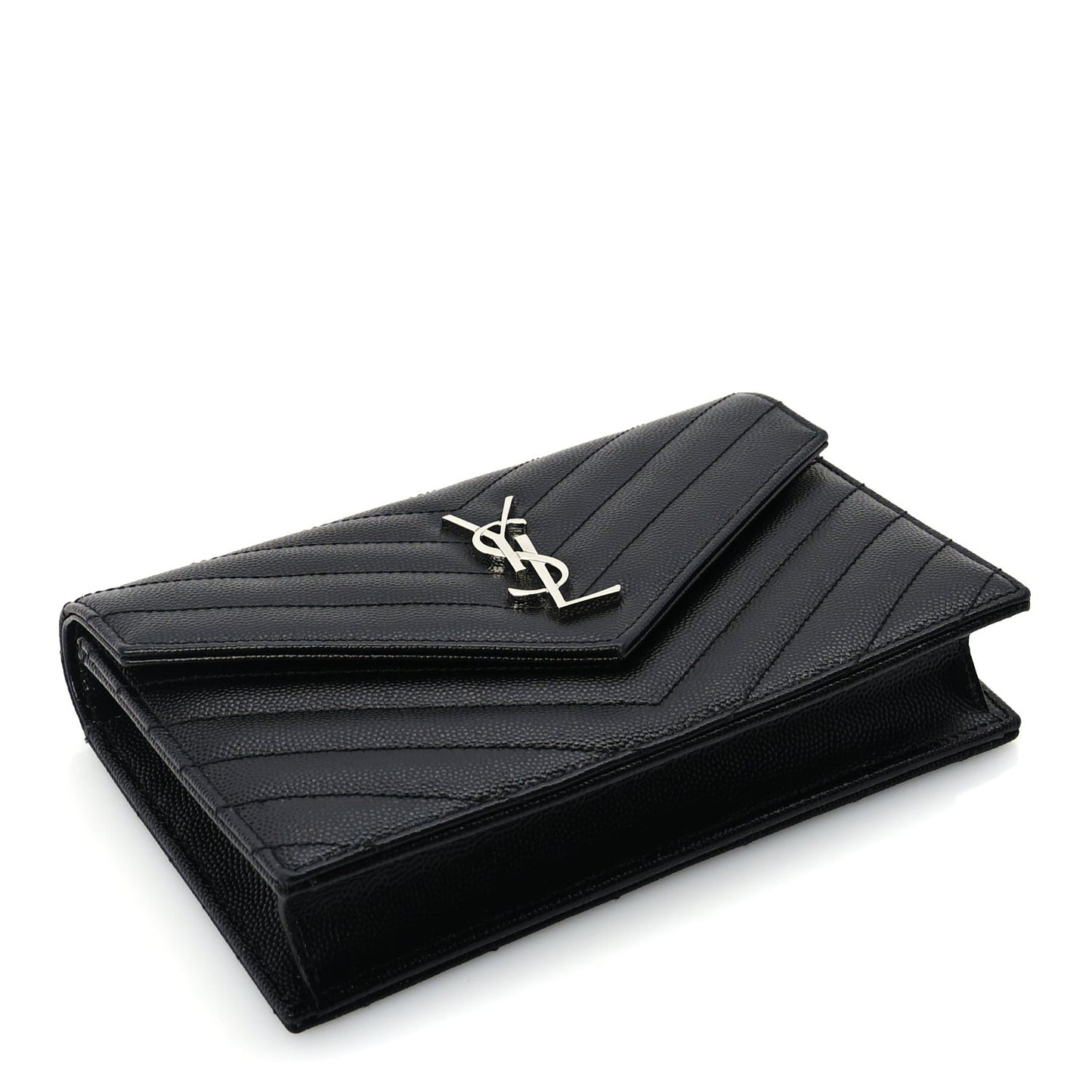 Grain De Poudre Matelasse Chevron Monogram Envelope Chain Wallet  Black