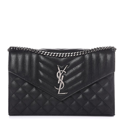 Saint Laurent Sheepskin Tri-Quilt Monogram Envelope Chain Wallet Black 1 of 8