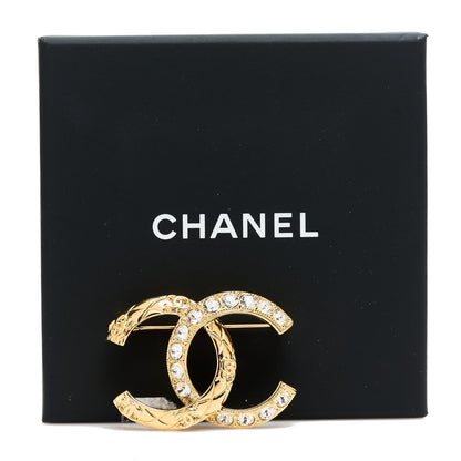 Chanel Metal Quilted Crystal CC Brooch Light Gold 5 of 5