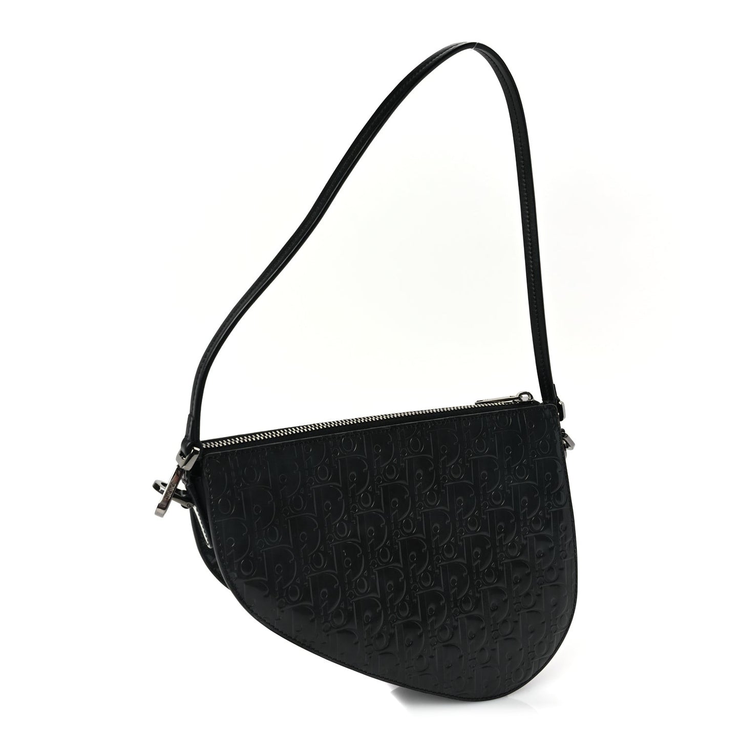 Patent Oblique Embossed Saddle Boxy Bag Black