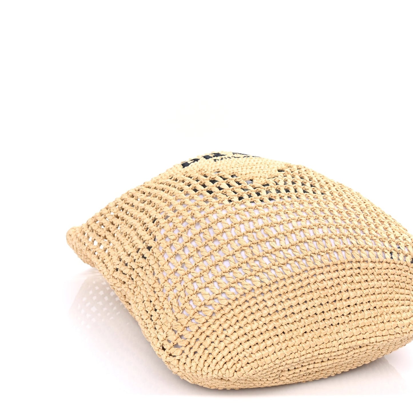 Yarn Raffia Effect Crochet Logo Embroidered Shopping Tote Bag Naturale