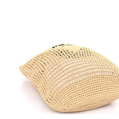 Prada Yarn Raffia Effect Crochet Logo Embroidered Shopping Tote Bag Naturale 7 of 7