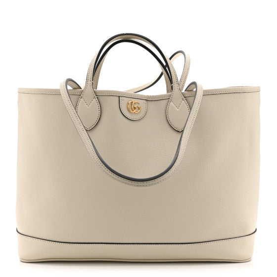 Textured Dollar Calfskin Medium Ophidia Shoulder Tote Bag Mystic White