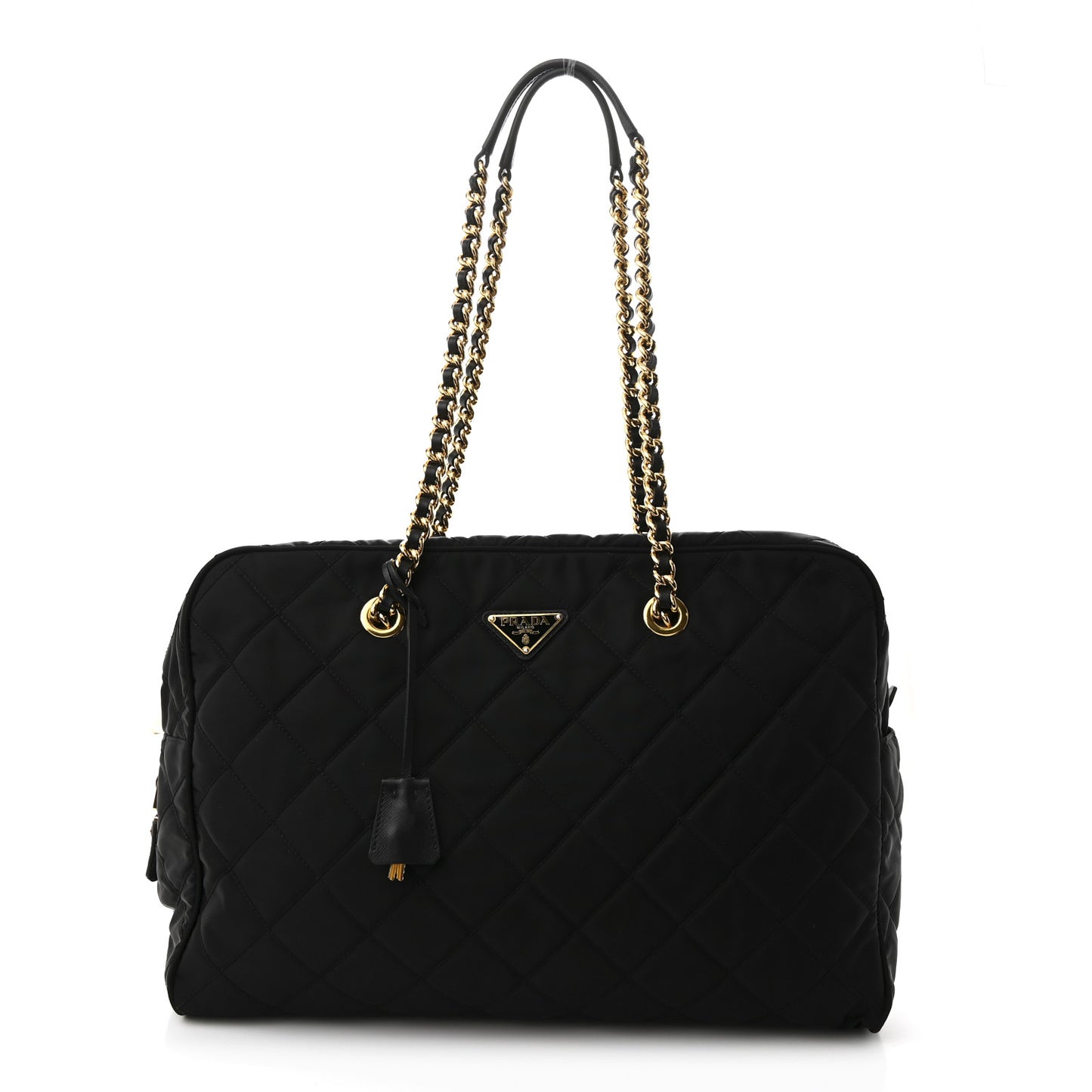 Nylon Tessuto Impuntu Quilted Large Shoulder Bag Black