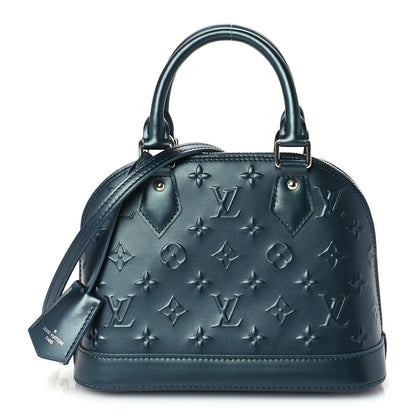 Louis Vuitton Metallic Calfskin Debossed Monogram Alma BB Steel Blue 2 of 15