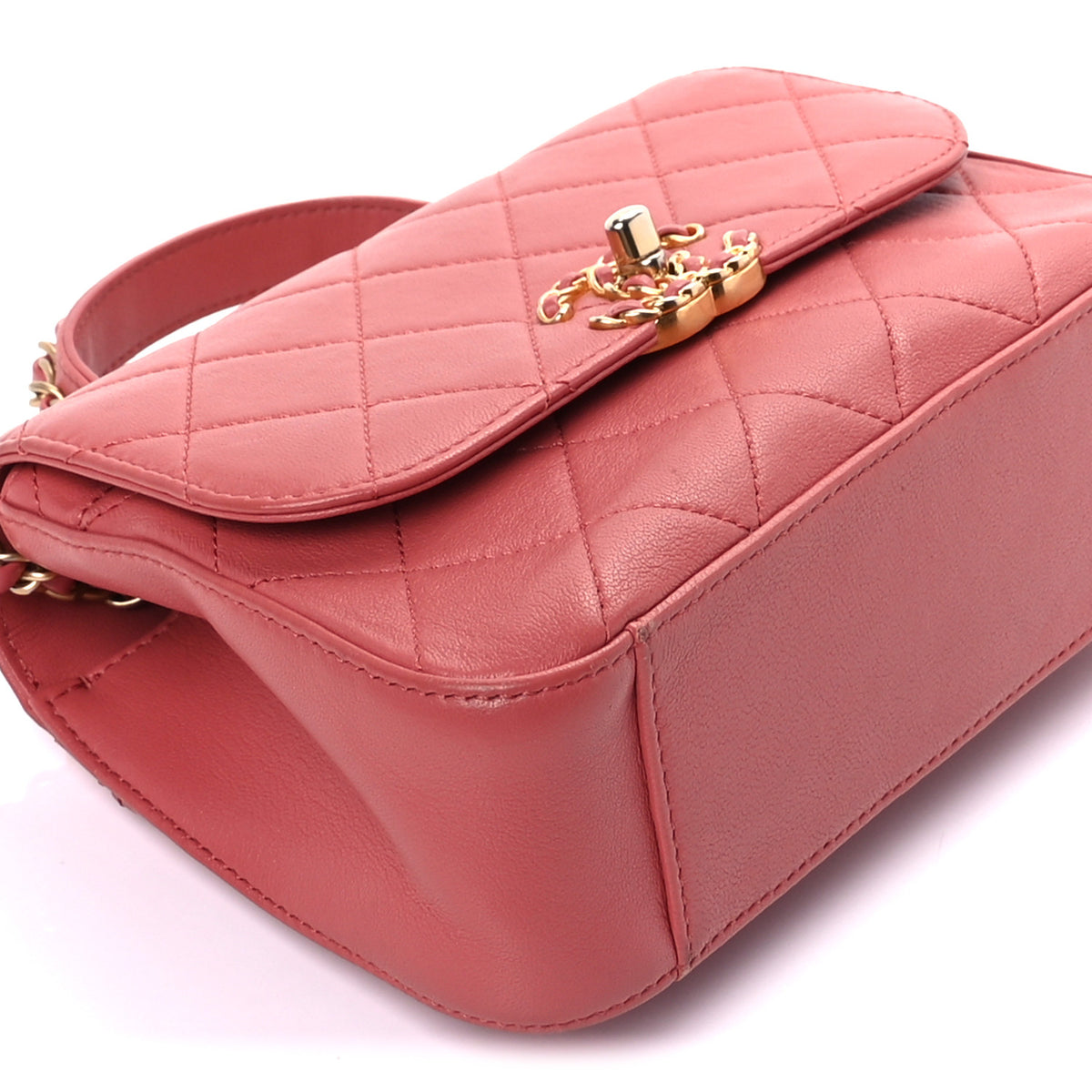 Lambskin Quilted Small Chain Infinity Top Handle Flap Pink