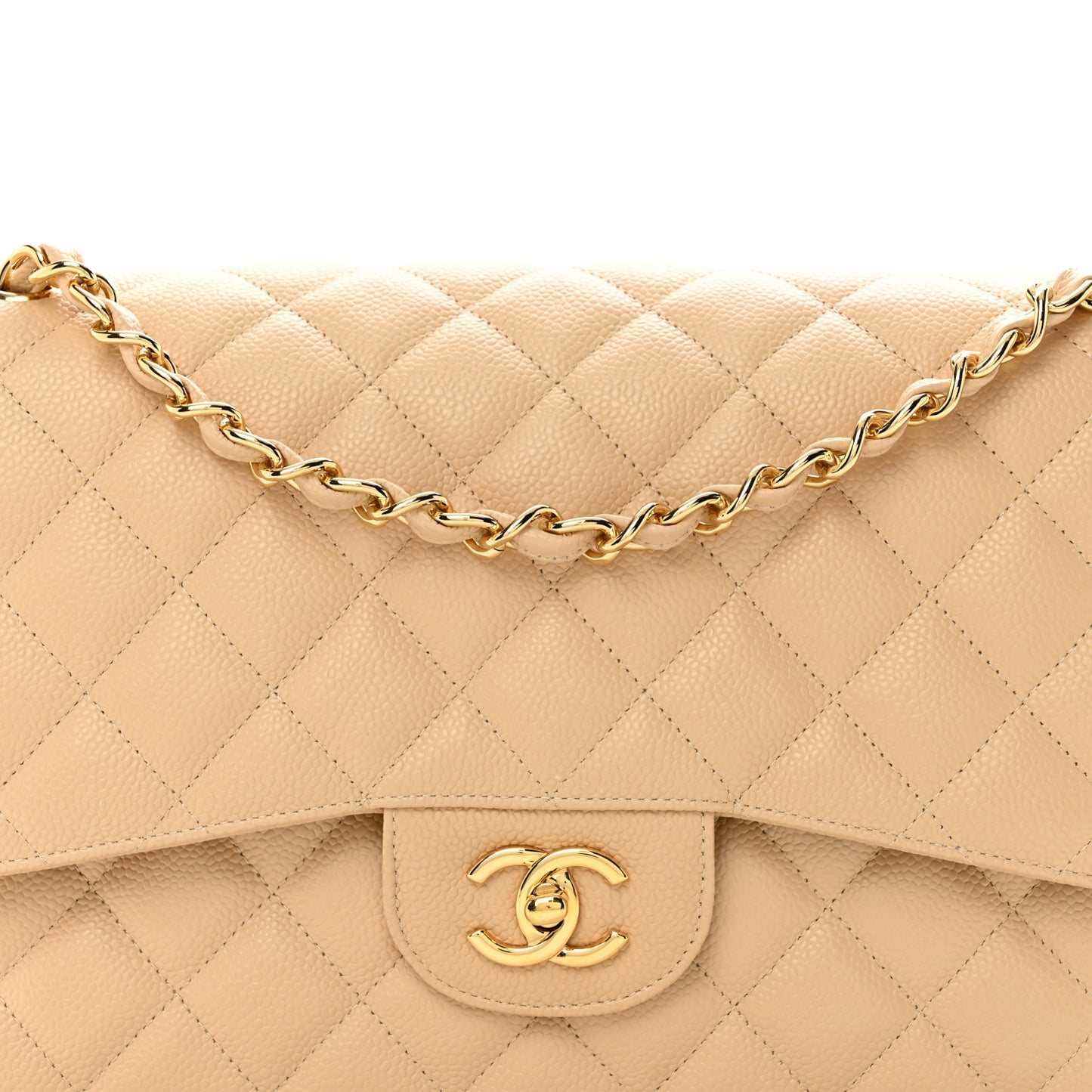 Caviar Quilted Jumbo Double Flap Beige Clair