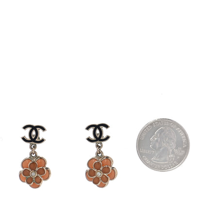 Chanel Crystal CC Flower Drop Earrings Black Pink Gold 2 of 5