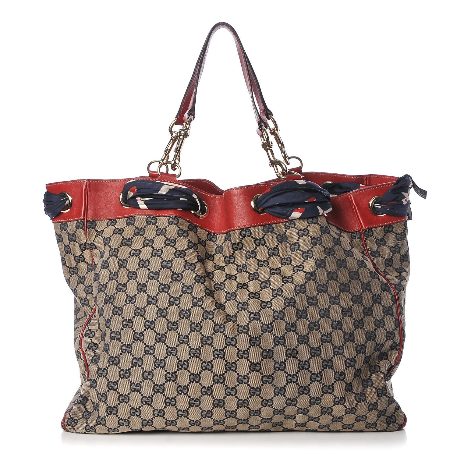 Gucci Monogram Large Positano Tote Navy Red 1 of 17