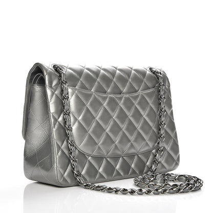 Chanel Metallic Lambskin Quilted Jumbo Double Flap Silver 3 of 9