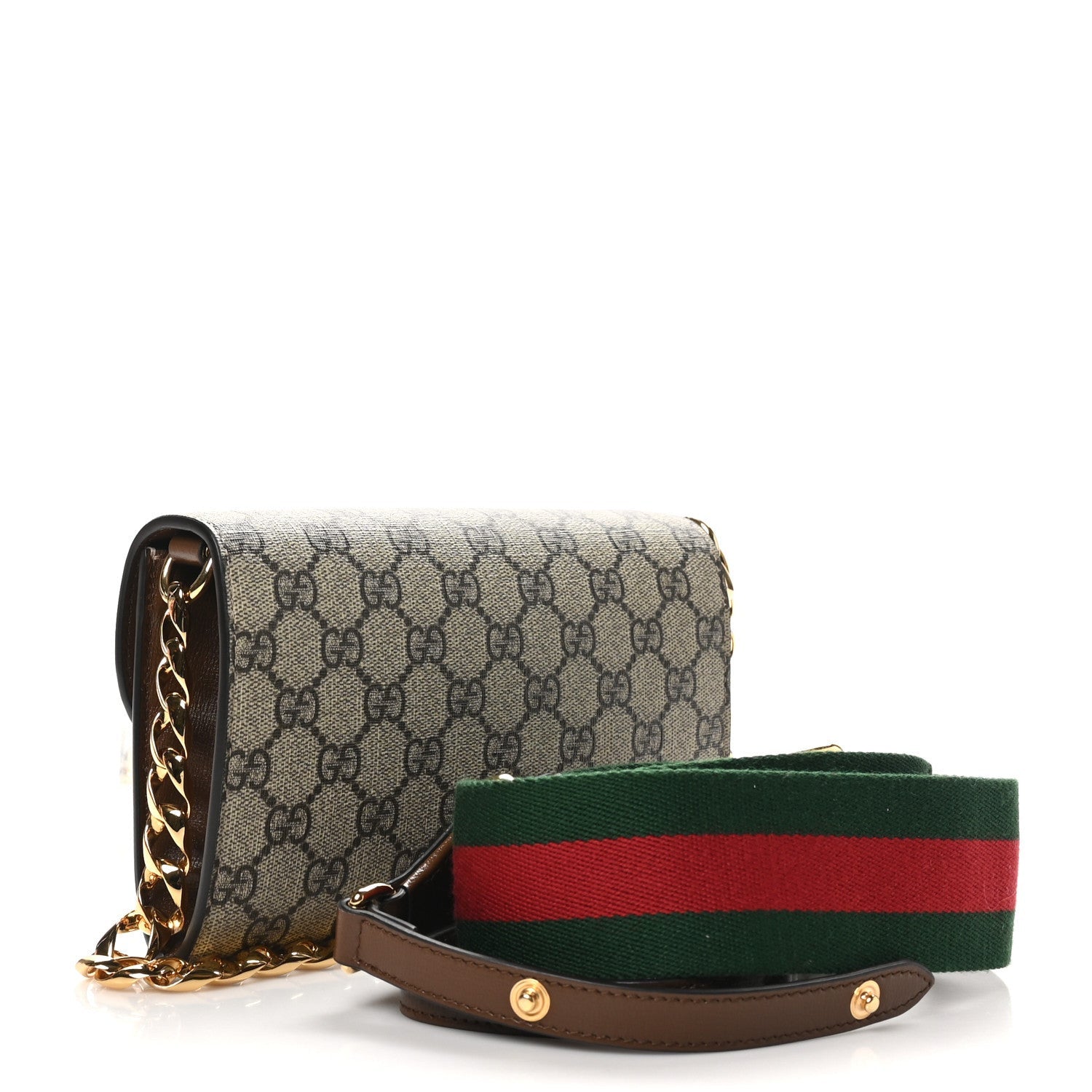 Gucci GG Supreme Monogram Azalea Calfskin Web Mini Horsebit 1955 Chain Shoulder Bag Beige Ebony Brown Sugar 3 of 7