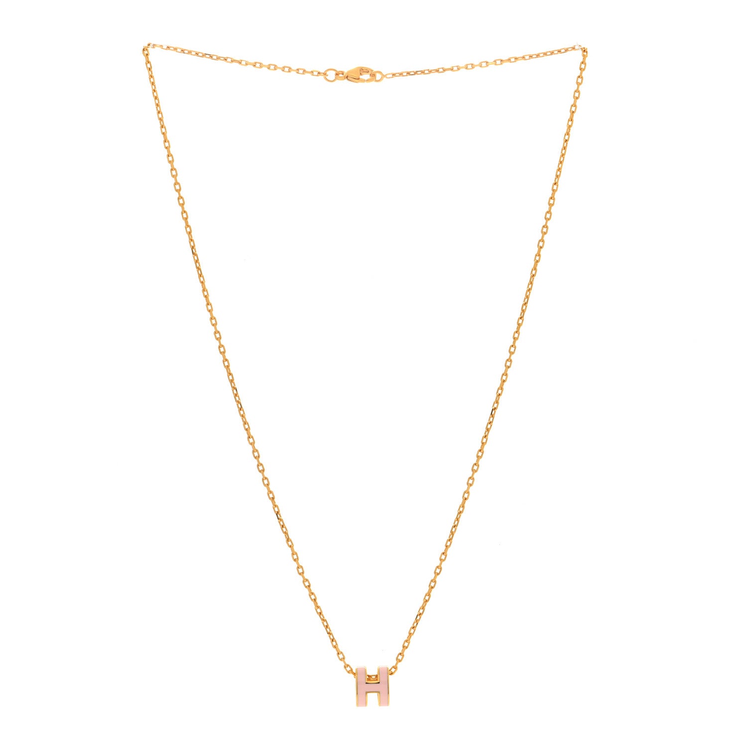 Hermes Lacquered Gold Mini Pop H Pendant Necklace Rose Dragee 2 of 5