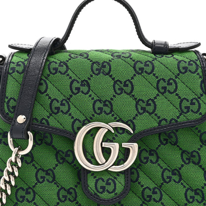 Gucci Monogram Multicolor Matelasse Diagonal Mini GG Marmont Top Handle Shoulder Bag Green Blue 9 of 11