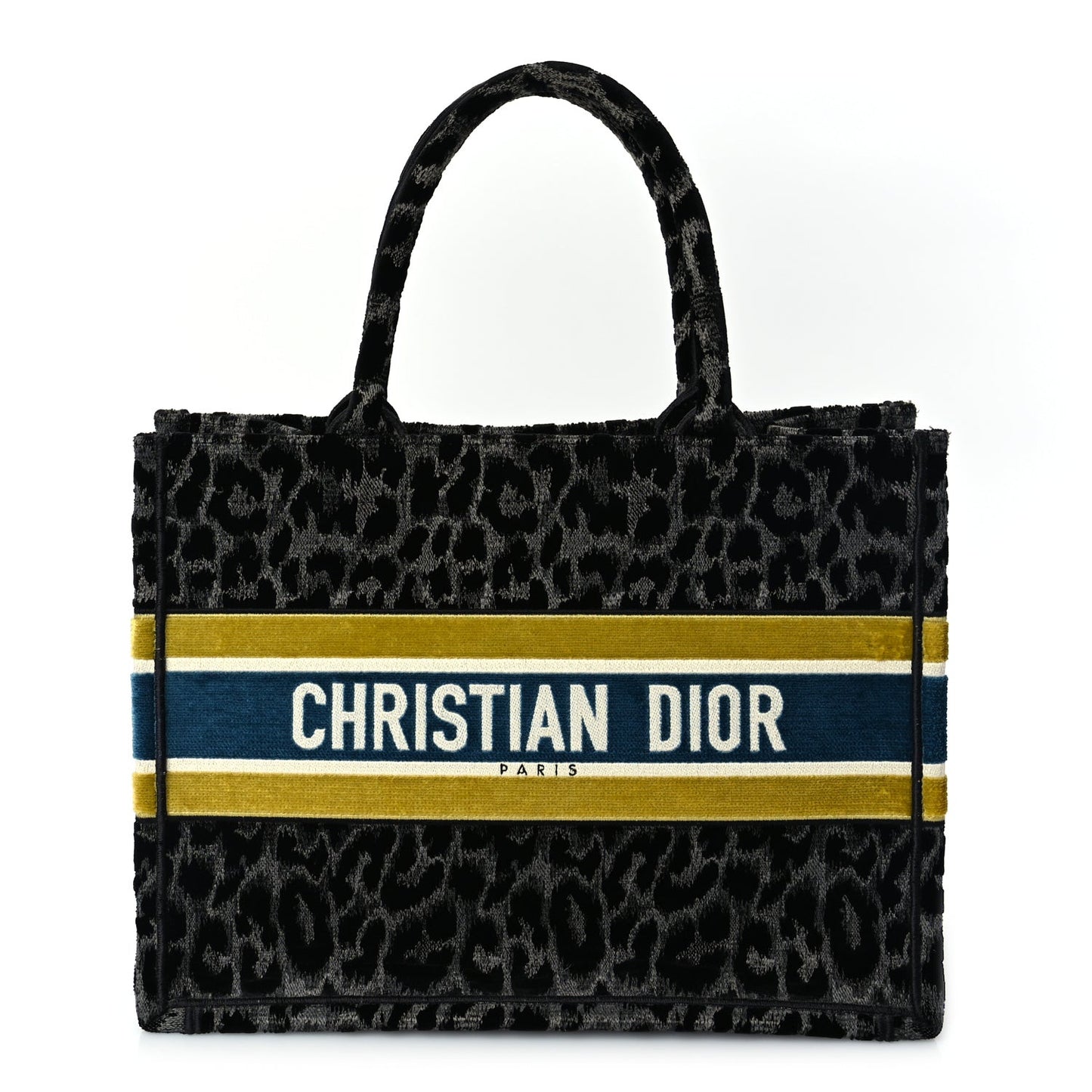 Velvet Mizza Embroidered Medium Leopard Book Tote Black Yellow Blue